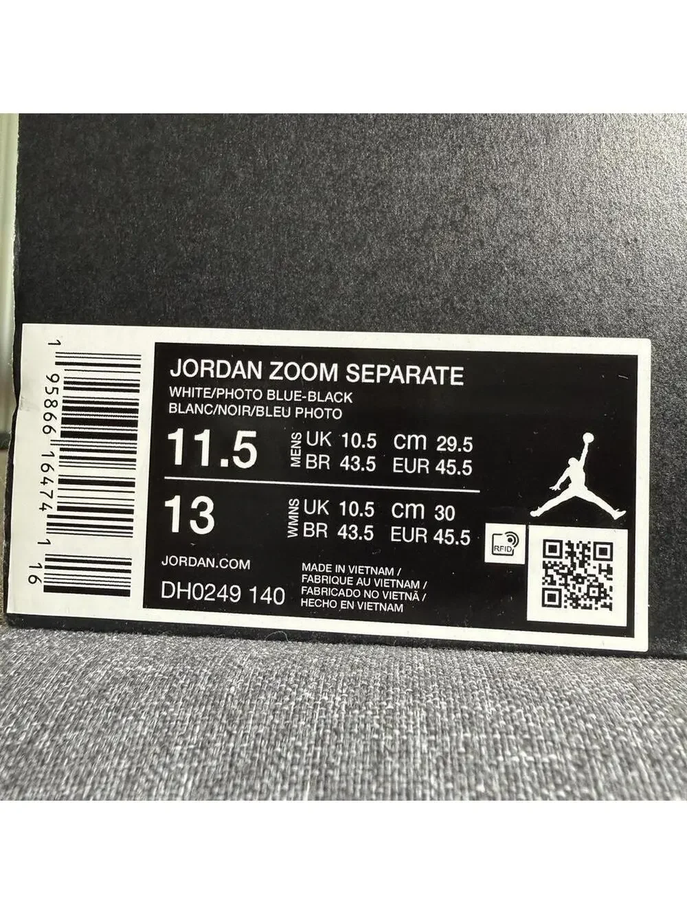 Jordan Zoom Separate White/Black Blue Basketball, size 11.5